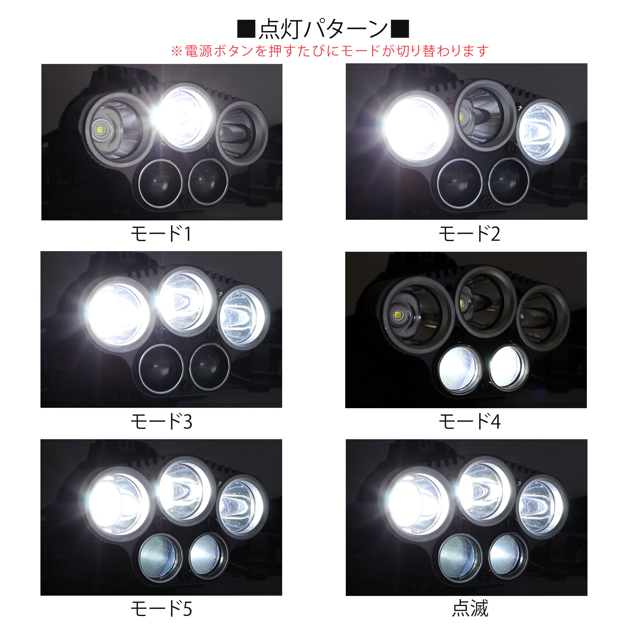 Led ヘッドランプ 5灯 6パターン 発光 Usb 充電式 充電式電池 90 角度調節 明るい ヘッドライト 生活防水 アウトドア 作業 登山 釣り ジョギング 緊急時 宅配便のみ ホワイトナッツ